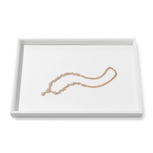 Oirlv Bandeja De Joyería De Cuero Blanco,Apilable,Bandeja Plana O...