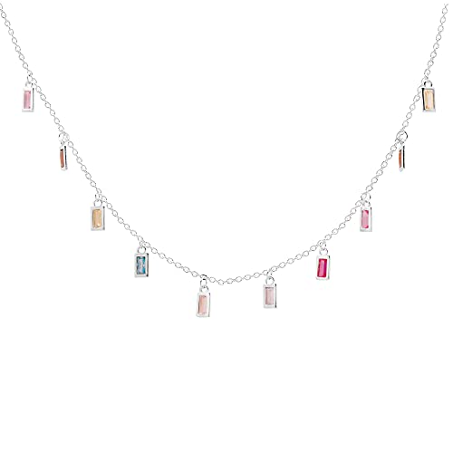 Collier ras du cou multicolore en argent massif avec chaîne ajustable pour femme