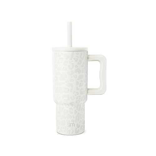 Image of Simple Modern Kids 24 oz Tumbler with Handle and Silicone Straw Lid | Spill Proof and Leak Resistant | Reusable Stainless Steel Bottle | Gift for Kids Boys Girls | Trek Collection | Cream Leopard