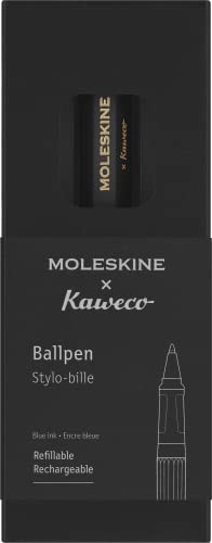 Moleskine x Kaweco Bolígrafo Recargable de Plástico ABS para Escribir y Tomar Notas, Recarga de 1.0 mm con Tinta Azul Incluida, Negro