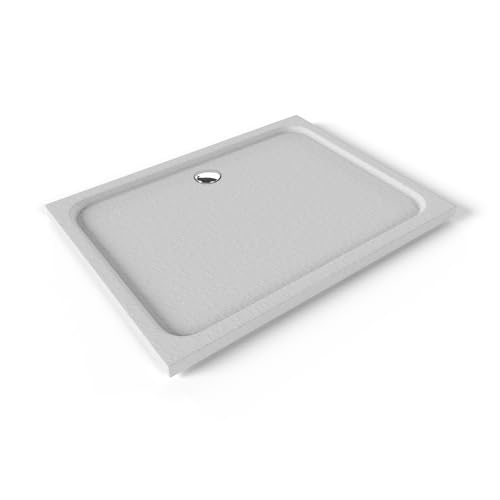 Plato de Ducha Acrílico 80x120 cm Blanco| Textura Pizarra Antideslizante | Extraplano 5 cm | – Incluye válvula y rejilla | Moments of Glass