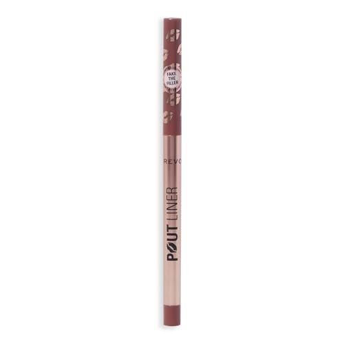 Image of Revolution Pout Bomb Plumping Lip Liner, Cool Deep Nude | Long-Lasting Lip Shaper with Hyaluronic Acid & Vitamin E, Vegan & Cruelty-Free