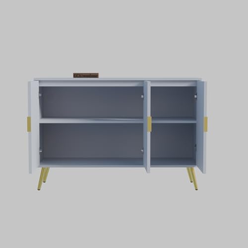 Image of Wooden Sideboard Cabinet for Living Room with 3 Doors Storage for Dining, Drawing and Home Office | HDMR Premium Wood & Iron | Grey & Golden | 47.2 x 15.74 x 30.70 Inches