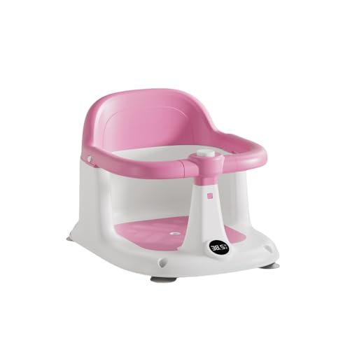 TVTKEベビーバスチェア 赤ちゃん 浴槽用 補助イス - 滑り止めお風呂チェア 温度感知設計 環境に優しい素材 丸いエッジ ラップアラウンドデザイン お風呂 沐浴 滑り止め 安全に使用できます 多機能 子供用椅子 (ピンク,温度感知バージョン)