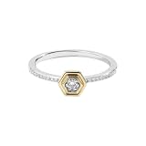 SILVERWORLDSHOP 1 Ct Round Cut Diamond Classic Two Tone Dainty Minimalist Solitaire Accent Ring 14K Gold Plated 925 Sterling Silver Handmade Jewelry Fancy Promise Ring New Year Pretty Gift For Her
