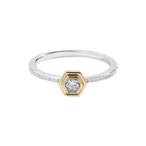 SILVERWORLDSHOP 1 Ct Round Cut Diamond Classic Two Tone Dainty Minimalist Solitaire Accent Ring 14K Gold Plated 925 Sterling Silver Handmade Jewelry Fancy Promise Ring New Year Pretty Gift For Her