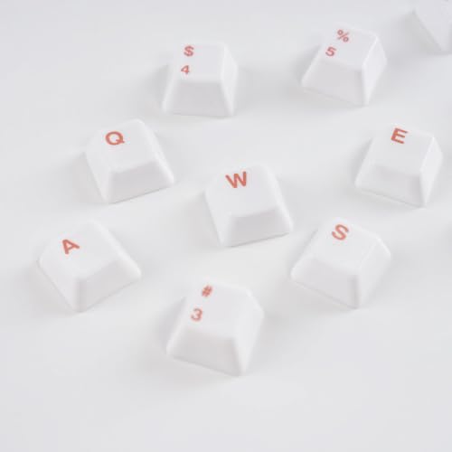 Image of Ceramic Keycap Set for 61 /67 /68 ANSI Keyboards 96 Keys (White with Red) | Mechanical Keyboards Alumina Ceramic, Scratch-Resistant, Gloss Finish, TKL Layout, Comfortable Typing
