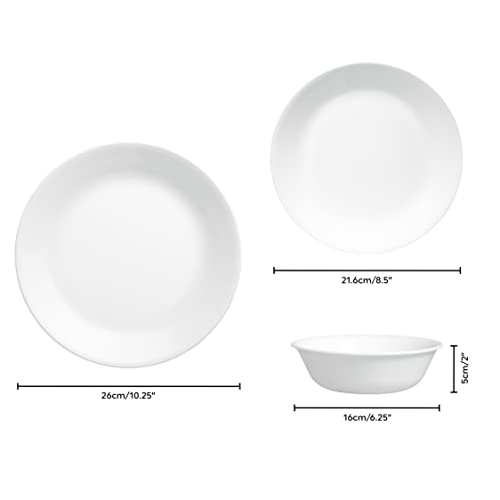 Image of Corelle Dinnerware Set (12pc Set, Winter Frost White)-Dinner Set for 4 | 4 x Dinner Plates, Side Plates & Bowls