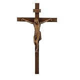 DevotedWalls Jesus Christ Cross Wall Decor,Brown Wooden Color Crucifix Wall Cross,9 inch Heigh Jesús Crucifix Sculpture,Catholic Tradition First Communion Jesus Wall Cross for Girls and Boys,Simple Corss Home and Church
