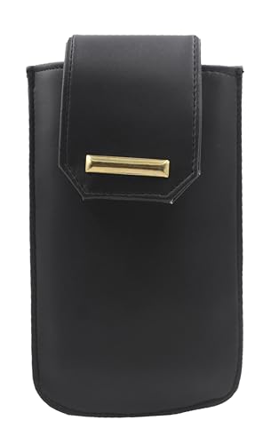 Image of Tickles Fancy Artificial Leather Mobile Pouch with Waist Clip Saree Hook for Girls Women (Color: Black) (Suitable for Mobile Sizes: Below 6.5 Inches)