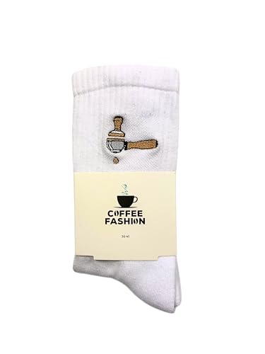 Fashion Drinks Siebträger & Tamper Crew Socks Damen & Herren aus Bio Baumwolle bestickt (42-46)
