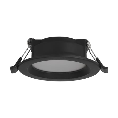 Eglo Spot LED encastrable Idun-E, plafonnier rond, lampe de plafond à encastrer, luminaire en plastique noir, lumière blanc chaud, Ø 8,6 cm