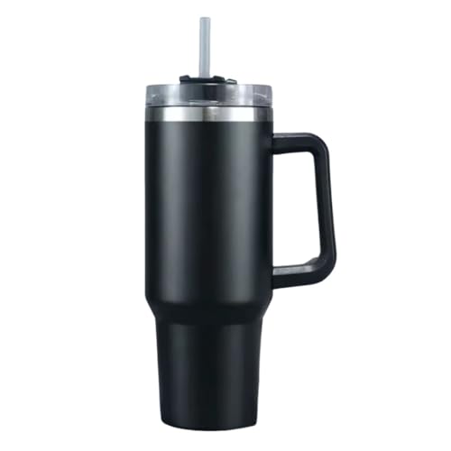 Copo Garrafa Térmica em Aço Inox Com Alça e Canudo 1200ml (Preto)