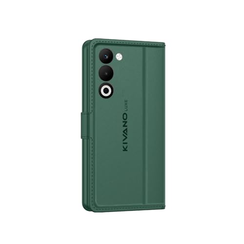 Image of KIVANO LUXE Compatible for Oppo K13X 5G / Oppo A5 5G Luxury Handmade Leather Magnetic Flip Folio Case | Card Holder & Kickstand | Slim Protective Cover | Unisex - Green