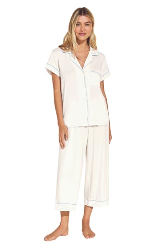Eberjey Gisele Short Sleeve Pant PJ Set, White, L Eberjey Gisele Short Sleeve Pant PJ Set, White, L
