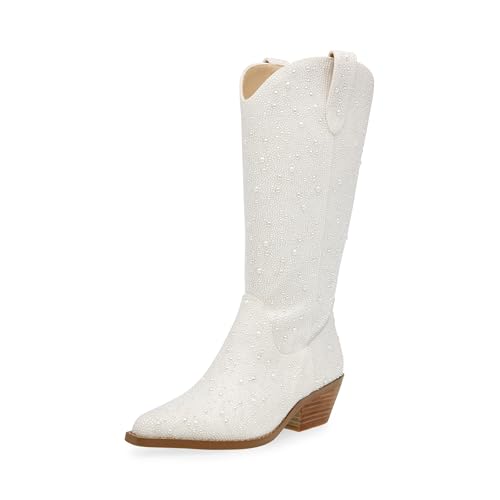Image of Betsey Johnson Women's Dalas Western Boot, Pearl, 7