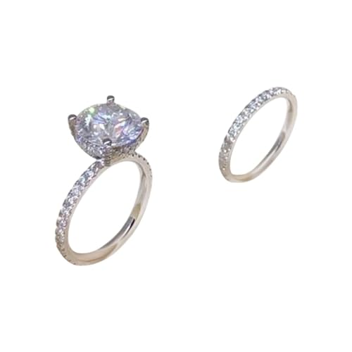 Anillo de compromiso con cuatro garras circulares geométricas, anillo solitario de circonita completa, anillo solitario de 5 a 10 anillos de dedo completo para hombre, 10, Metal, Sin piedras preciosas