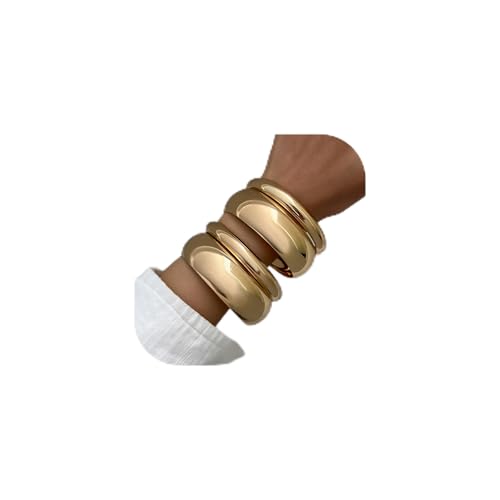 XFSRG 4 Stück Breiter Armreif Damen Minimalistische Chunky Armbänder Modischer Statement Armreifen für Alltag Party und Abendkleid (Gold)