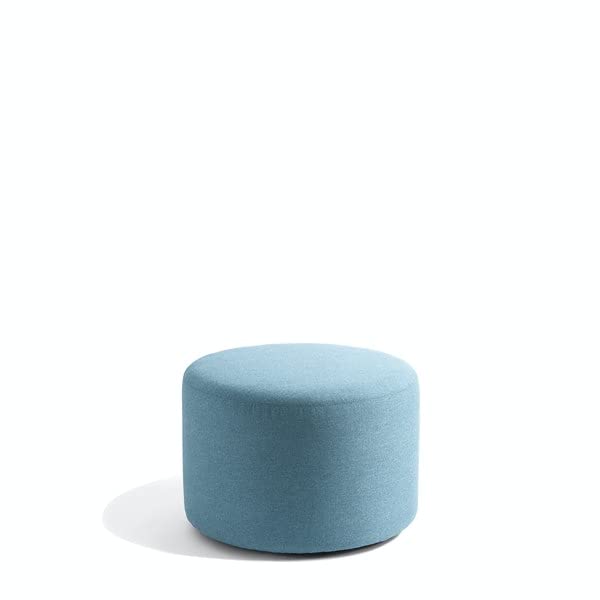 Poppin Block Party Round Ottoman - Blue, 24' D w/Casters, Durable Woven Fabric, Includes Back Glides, Perfect Chair for Reception, Lounge Areas, and Break-Out Spaces