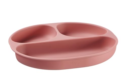 Vital Baby Nourish Silicone Suction Plate - Mess-Free Weaning to Toddlerhood | Strong Suction Pads | Divided Areas | Scooped Sides | BPA-Free - Blush Raspberry