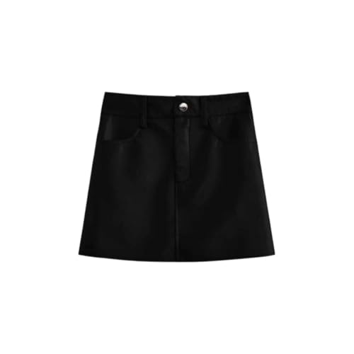 Women Zipper Leather Skirt Slim Fit Short Mini Retro High Waist A-Line Skirt