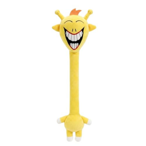 Image of Sunny Yellow Giraffe Long Neck Plushie Laughing Face Grinning Character Stuffed Toy Hilarious Mood Cushion