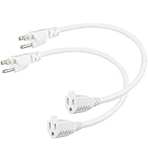 2 Foot Short Extension Cord - 16 Gauge 2 Prong White Power Cord For Lamps & Appliances, ETL Certified