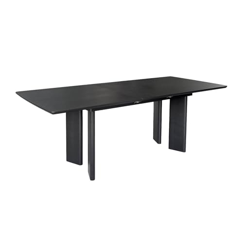 sweeek - Table à Manger rectangulaire Extensible Bois d'hévéa et placage chêne Noir 6-8 Places 170-210cm - Albane