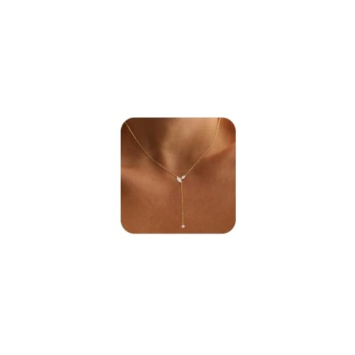 FUCJOEE Long Gold Necklaces for Women - Dainty Lariat Necklace 14K Gold Plated CZ Y Tear Drop Necklaces for Women Trendy Simple Summer Long Gold Necklace Gold Jewelry Gifts