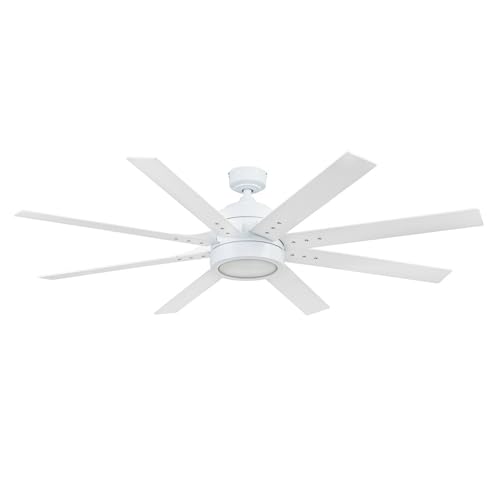 Image of Honeywell Ceiling Fans Xerxes Modern 62 Inch Ceiling Fan with Light, Remote Control Fan, LED Indoor Fan with 8 Blades, White and Gray Wash Blade Finish Options, White (51628-01)