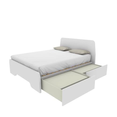 MOBILFINO CAMERETTE Cama de matrimonio 160 x 200 con cabeceros moldeados y cajones – Blanco, Derecha