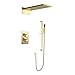 Produktbild Duschsystem Wandmontiertes verstecktes thermostatisches gebürstetes Gold Drucked Regendusche System 2 Funktionen Messing Quadratische Regen Fallstil in Wal(Duschset) VIROYA