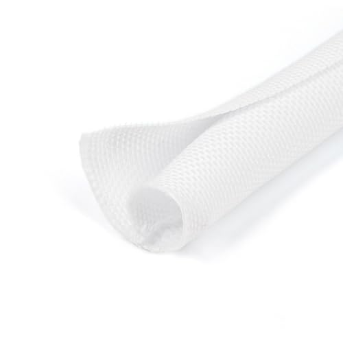 Funda trenzada de cables blanca para organizar el mueble de televisión y proteger líneas de audio
