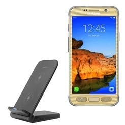 BoxWave Charger Compatible with Samsung Galaxy S7 Active - Wireless QuickCharge Stand (15W), Desktop Viewing Qi Wireless Charging - Jet Black