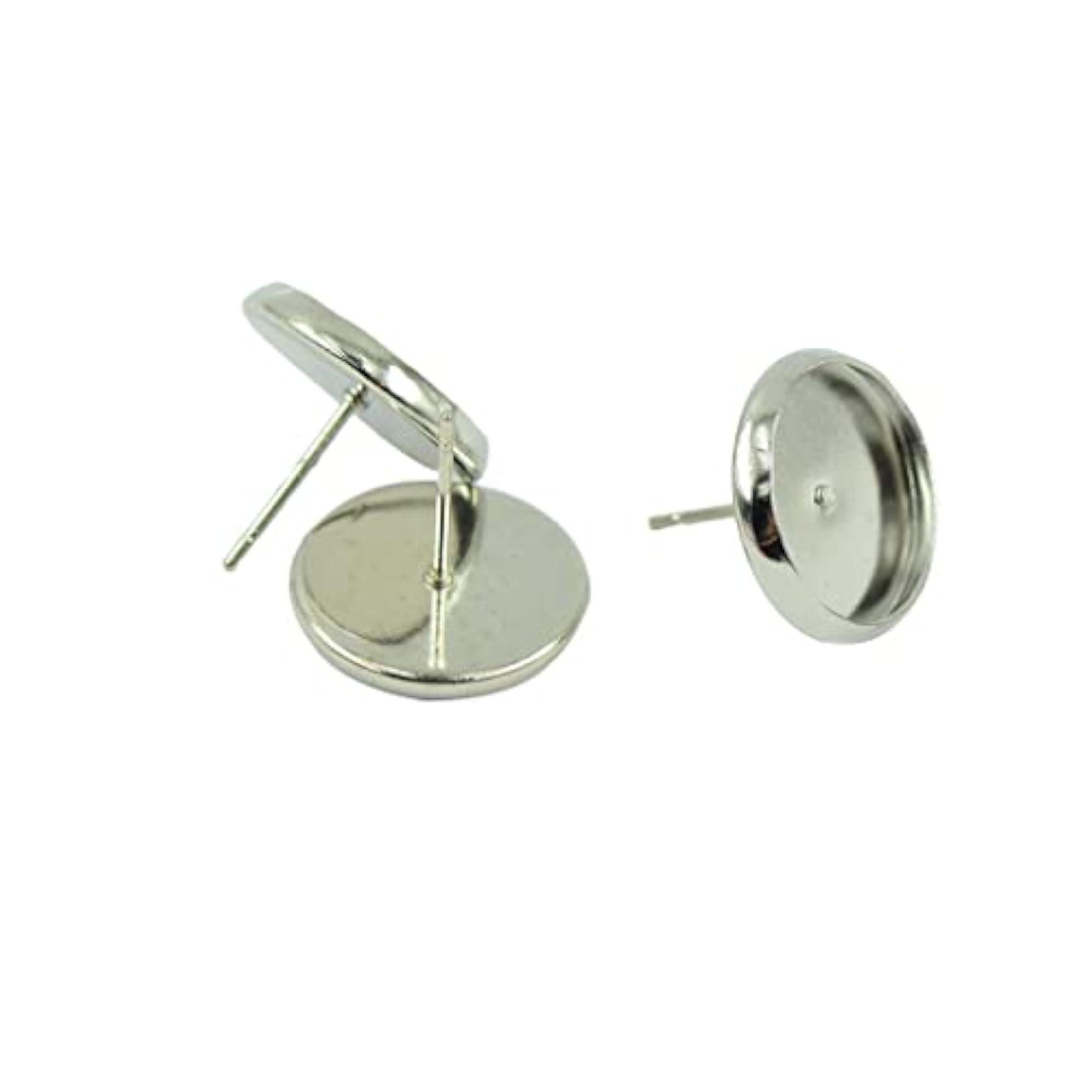 Silver Round Earrings Blank Bezel Setting for 12mm Cabochon
