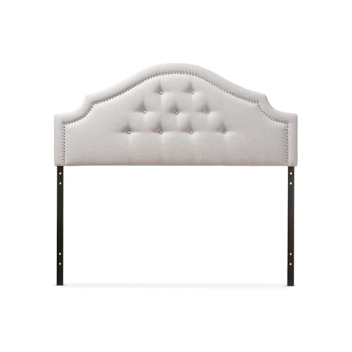 HomeStock Rustic Romance Modern Upholstered Headboard, Button Tufted, Nail Head Trim, Wall Mounted, Predrilled Holes Beige/Queen