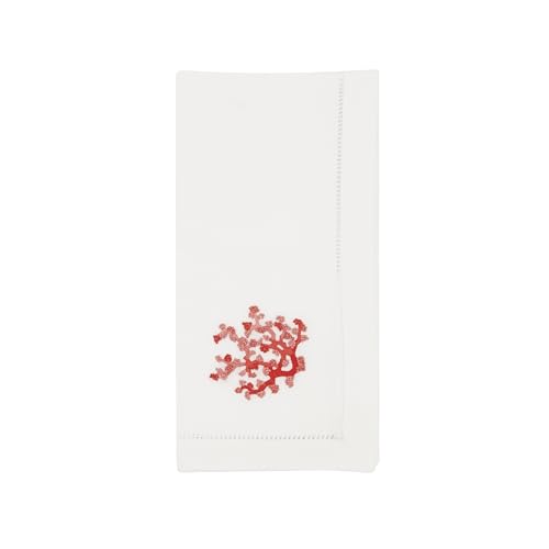 Handmade Sea Coral Embroidery Napkin with Hemstitched Border (Set of 6)