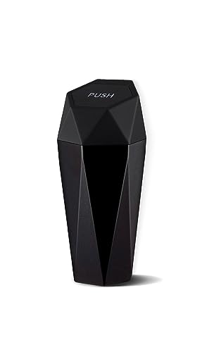 JARTOP Car Trash Can with Lid, Diamond Design Small Automatic Portable Trash Can, Easy to Clean, Used in Car Home Office (Black) Plastic