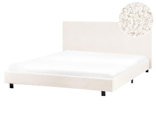 Beliani Polsterbett Bouclé Creme weiß Lattenrost 160x200 cm Stoffbett Bettgestell Albi