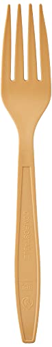 Stack Man 100% Compostable Plastic Silverware, Large Premium Heavy-Duty Flatware Utensils Eco Friendly BPi Certified, 7.5 Inch, Organic Natural Wood Color Tableware