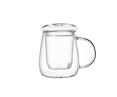 HOVOL 13.5oz/400ml Tea Cup Kit - Loose Tea-leaf Brewing System, Thickened Glass Cups with Tea Infuser Basket and Lid,Clear Teacup with Infuser, Heat-resistant and
