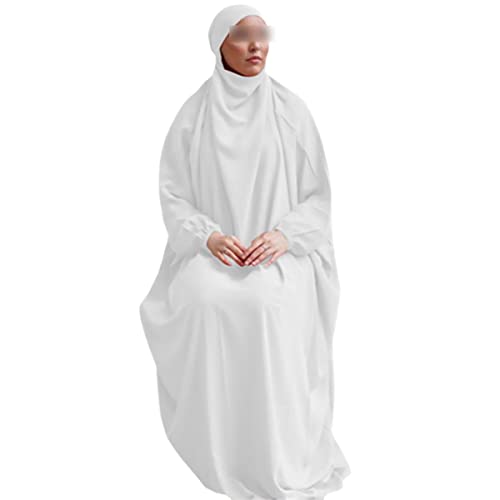Robe de priere musulmane blanche avec hijab long khimar jilbab pour femme