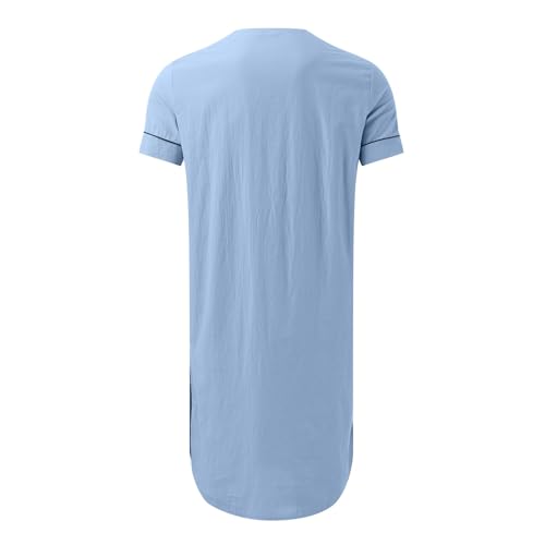 Lu's Chic Men's Short Sleeve Nightshirt Robe Soft Nightgown Cotton Night Shirt Pocket Knee Length Sleepwear3