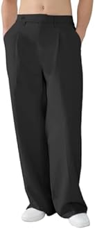 Susclude Mens Casual Dress Pants Pleated Old Money Wide Leg Baggy Pants Fall Relaxed Fit Slacks Work Trousers