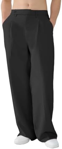 Susclude Casual Baggy Dress Pants Men Wide Leg Pleated Pants Mens Oversized Vintage Lightweight Slacks Trousers for Men Black