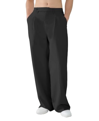Susclude Baggy Dress Pants Men Black Pleated Wide