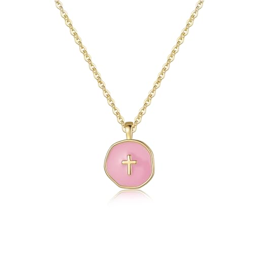 Collier avec croix colorée pour femmes et filles, Saint-Valentin, anniversaire, première communion, cadeau de Noël, cadeaux de Pâques, Plaqué or, Pas de gemme