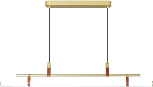 Lampe suspendue linéaire design tube cuir noir pour éclairage de salle à manger chic
