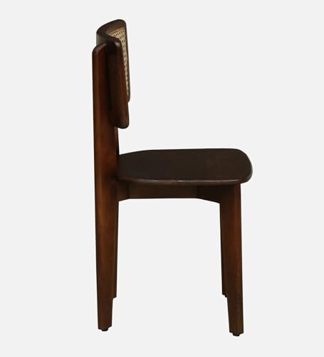 Image of Vintage Cane Back Dining Chair, Walnut Brown Wood Frame with Natural Rattan Backrest, Mid-Century Modern Style (Set of 2)