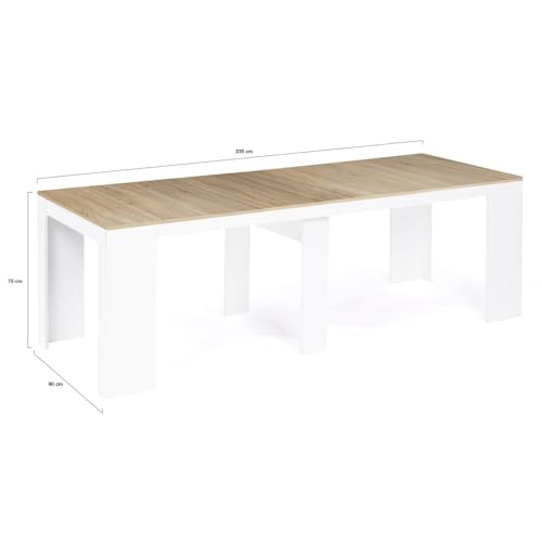 Idmarket - Consolle Allungabile Orlando, 10 Persone, 235 Cm, Finitura Legno Bianco E Faggio - 6